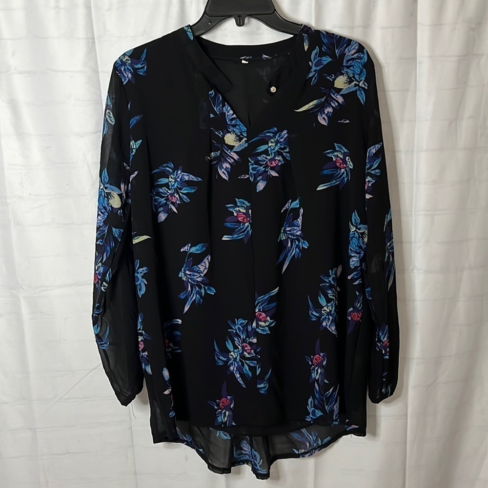 Amazon Floral Print Sheer Long Sleeve Blouse
